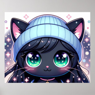 Affiche Starry-Eyed Kitten : Charming Anime Cat