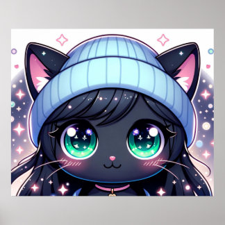 Affiche Starry-Eyed Kitten : Charming Anime Cat