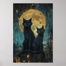 Starry Night Cats : Cosmic City Rooftop Art