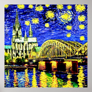 Affiche Starry Night Cologne Allemagne Cathédrale