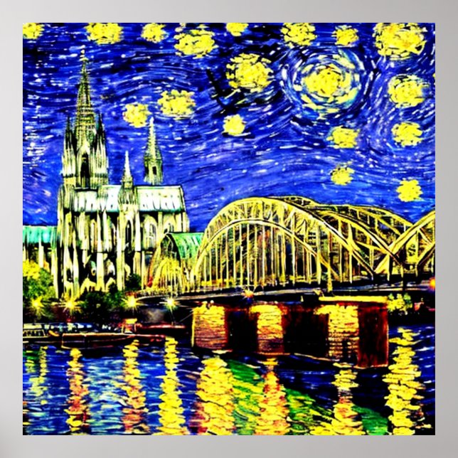 Affiche Starry Night Cologne Allemagne Cathédrale (Devant)