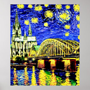 Affiche Starry Night Cologne Allemagne Cathédrale