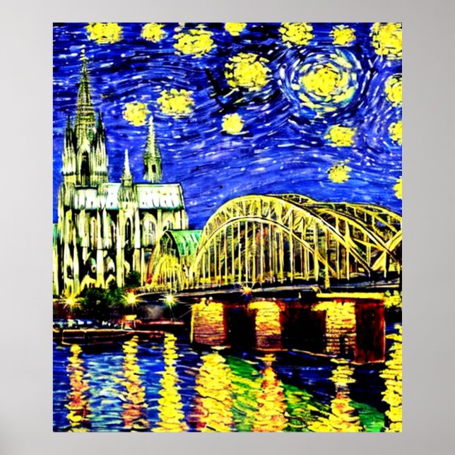 Affiche Starry Night Cologne Allemagne Cathédrale (Devant)