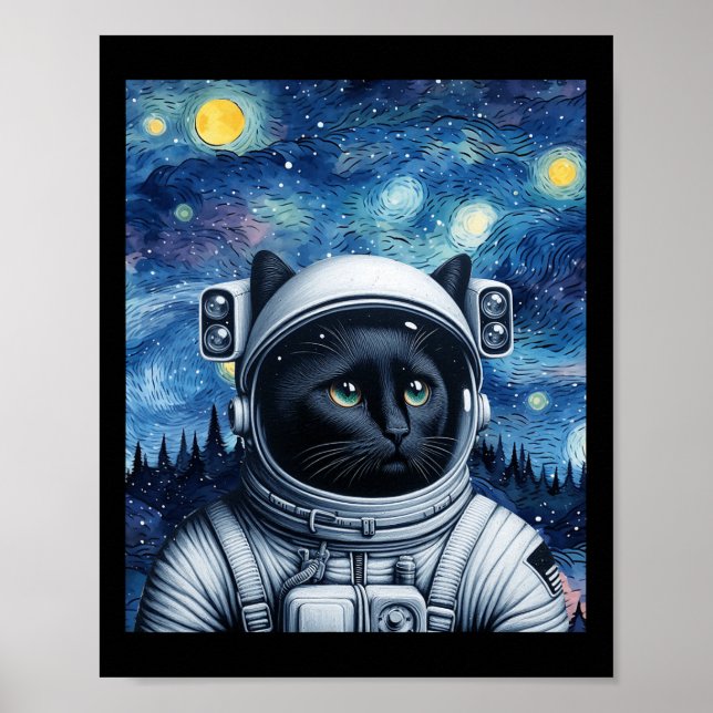 Affiche Starry Night Cosmic Cat Astronaut Art (Devant)