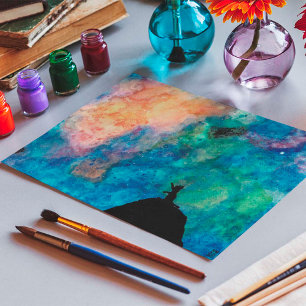 Affiche Starry Night Dog Stars Galaxy Aquarelle