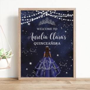 Affiche Starry Night Marine Bleu Argent Quinceañera Sweet