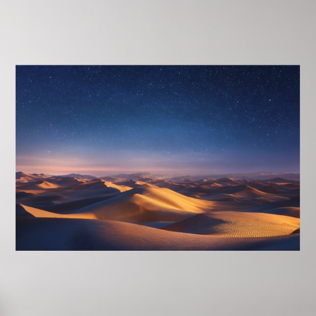 Affiche Starry Night Over Golden Desert Dunes Landscape (Devant)