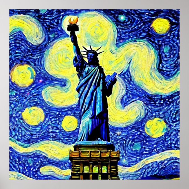 Affiche Starry Night Statue De Liberty New York (Devant)