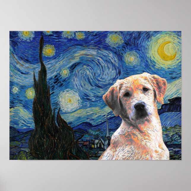 Affiche Starry Night Vincent Van Gogh Cute Labrador Chien (Devant)