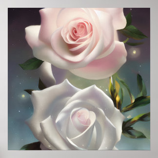 Affiche Starry Pastel Roses rose et blanc
