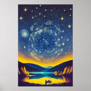 Affiche Stars De Nuit Fancy Peinture Rétro Spirale