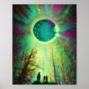 Affiche Stars moon and northern lights