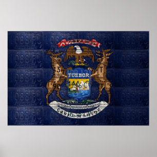 Affiche State of Michigan Drapeau Recyclé Licence Plate Ar