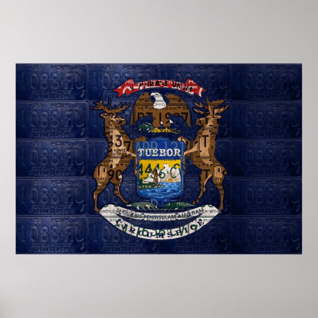 Affiche State of Michigan Drapeau Recyclé Licence Plate Ar (Devant)