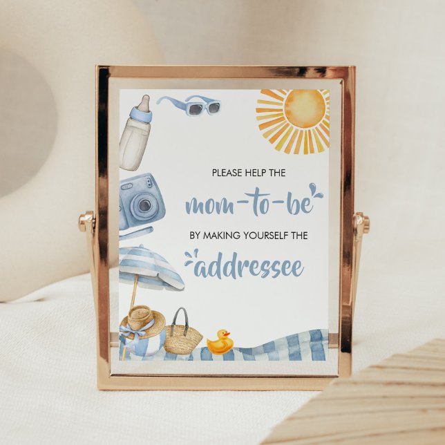 Affiche Station Baby shower d'été Blue Beach (Boy Splish Splash Baby Shower Envelope Station Sign)