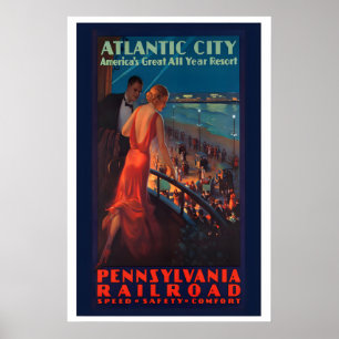 Affiche Station balnéaire américaine Atlantic City, grande