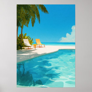 Affiche Station balnéaire tropicale avec piscine et transa