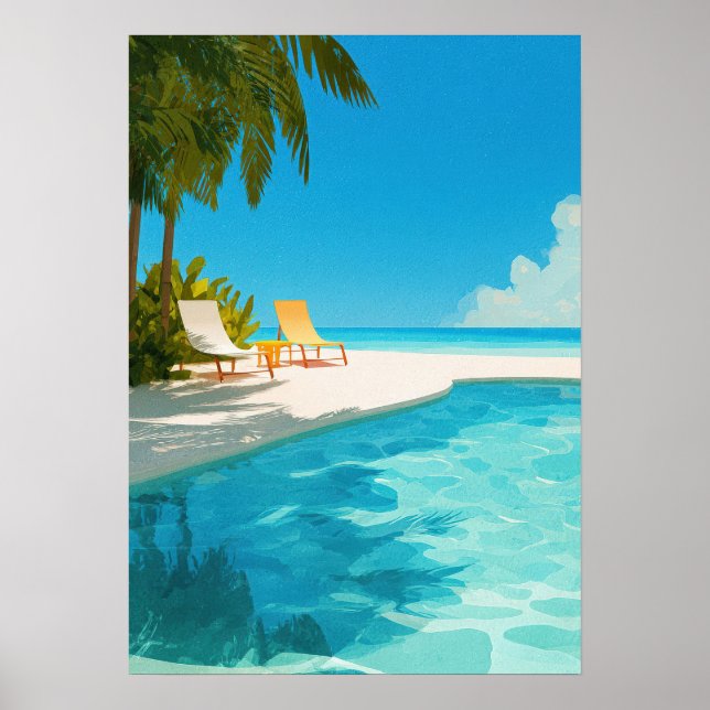 Affiche Station balnéaire tropicale avec piscine et transa (Devant)