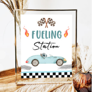 Affiche Station d'alimentation Blue Race Car Deux Annivers