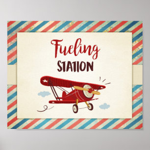 Affiche Station d'alimentation Signal Avion Boissons Table