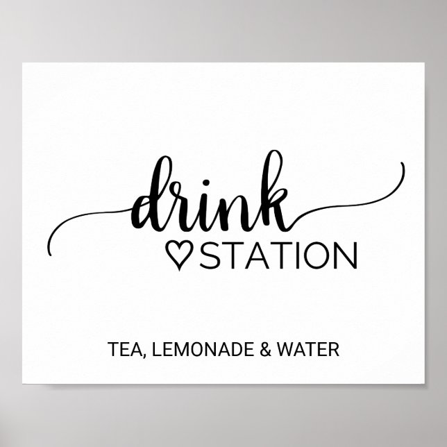 Affiche Station de boissons de mariage à calligraphie noir (Devant)