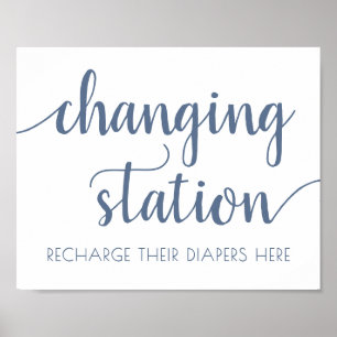 Affiche Station de changement d'ardoise simple   Dusty Blu