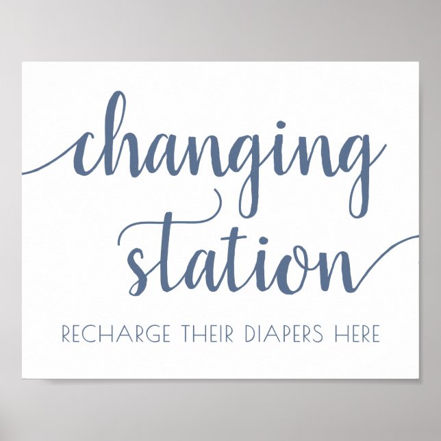 Affiche Station de changement d'ardoise simple | Dusty Blu (Devant)