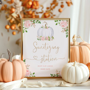 Affiche Station de nettoyage citrouille floral or rose pâl