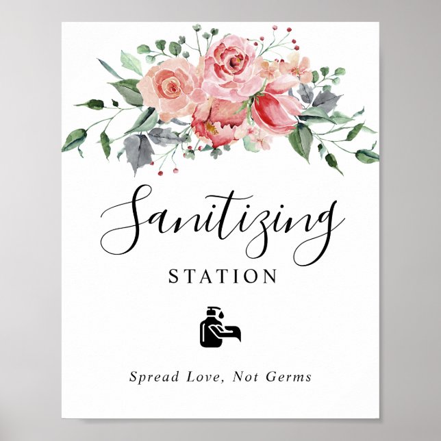 Affiche Station de nettoyage Mariage floral rose pâle (Devant)