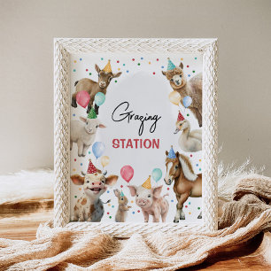 Affiche Station de pâturage Animaux de ferme Garçon fête d