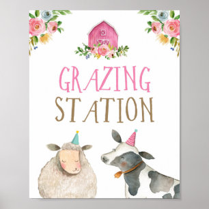 Affiche Station de pâturage Animaux de ferme Grange Fille 