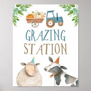 Affiche Station de pâturage Ferme Animaux Citrouilles Garç