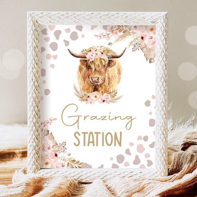 Affiche Station de pâturage Highlander Cow Boho Farm Anniv (Créateur téléchargé)
