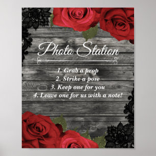 Affiche Station de photo de mariage aux roses rouges rusti