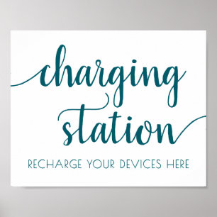 Affiche Station de recharge Turquoise simple Panneau ver