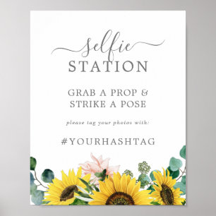 Affiche Station de Selfie Fleur de Tournesol Rustique Mari