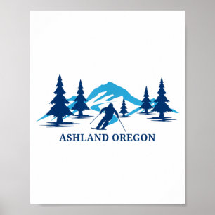 Affiche station de ski d'Ashland oregon skieur ski 