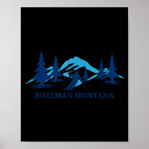 Affiche station de ski de Bozeman Montana skieur