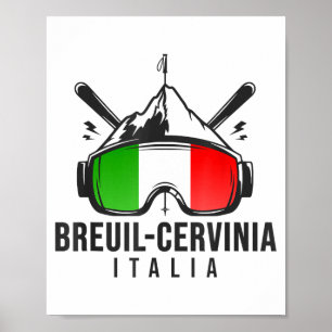 Affiche station de ski de Breuil-cervinia rétro ski