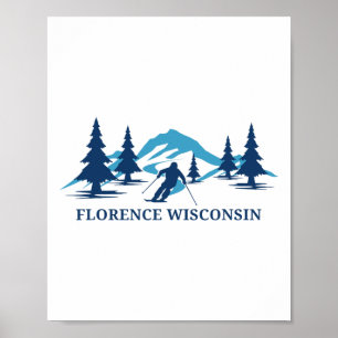 Affiche Station de ski de Florence Wisconsin Skieur Ski