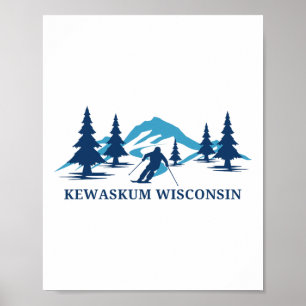 Affiche Station de ski de Kewaskum Wisconsin Skieur Ski