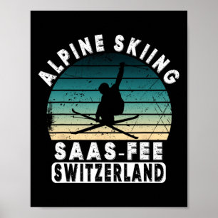 Affiche Station de ski de Saas-fee Alpes suisses Ski alpin