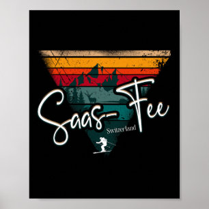 Affiche Station de ski de Saas-fee Alpes suisses Ski alpin