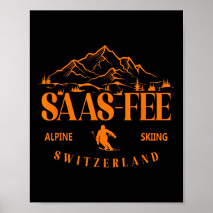 Affiche Station de ski de Saas-fee Alpes suisses Ski alpin