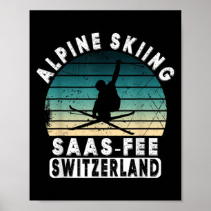 Affiche Station de ski de Saas-fee Alpes suisses Ski alpin
