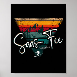 Affiche Station de ski de Saas-fee Alpes suisses Ski alpin