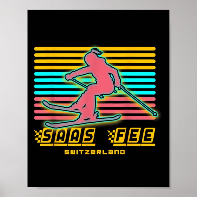 Affiche Station de ski de Saas-fee Alpes suisses Ski rétro (Devant)