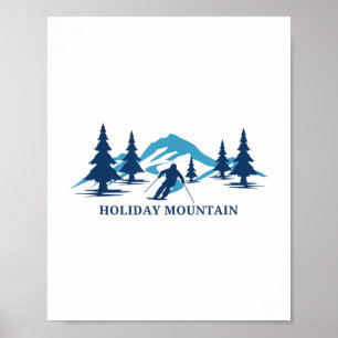 Affiche Station de ski Holiday Mountain New York Skiing Sk