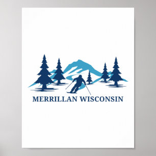 Affiche Station de ski Merrillan Wisconsin Skieur Ski