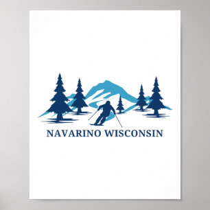 Affiche Station de ski Navarino Wisconsin Skieur Ski